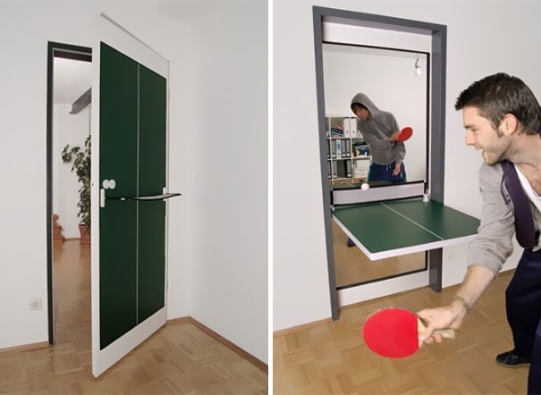 Beltéri ajtóba rejtett pingpongasztal